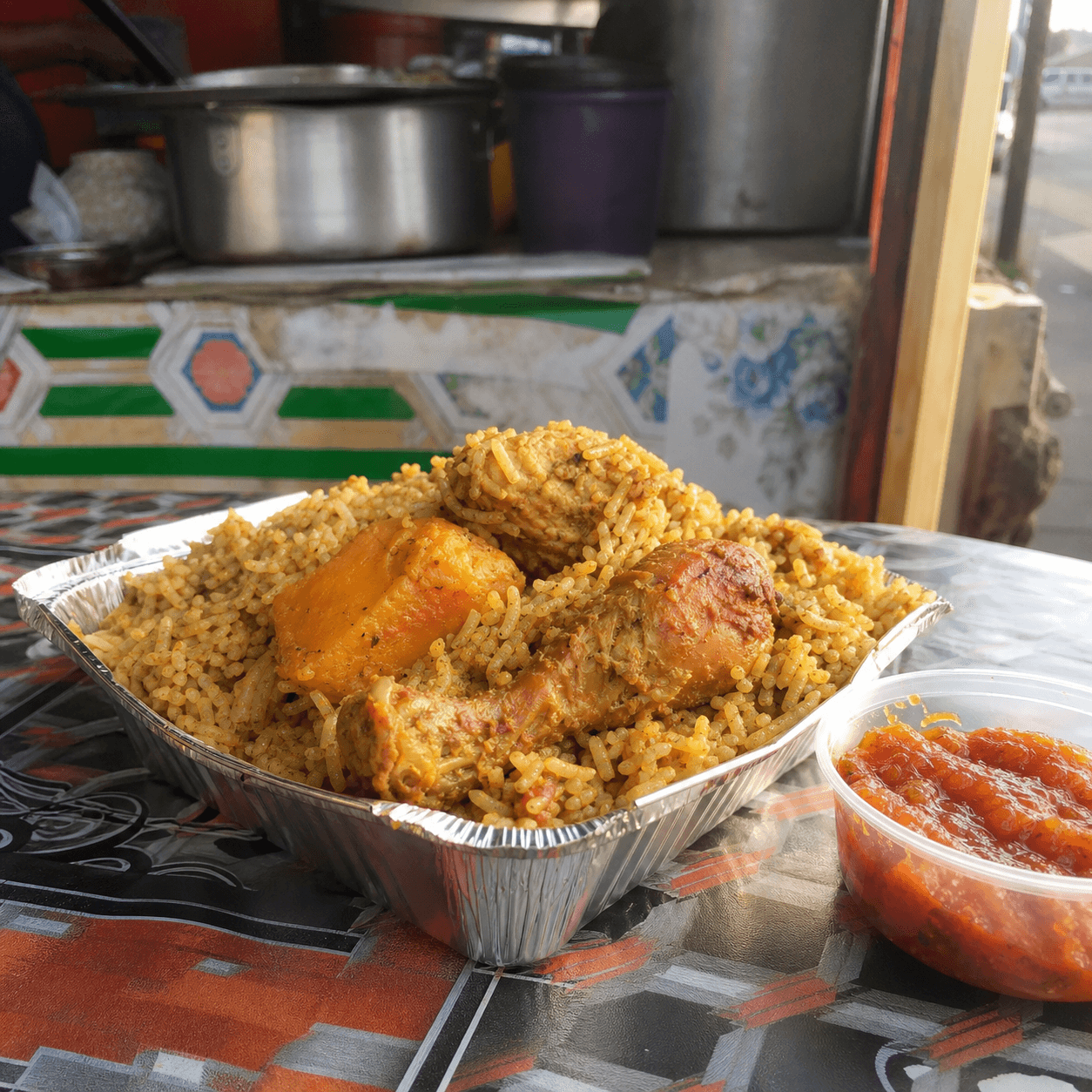 Durban chicken biryani served at a township food stall
