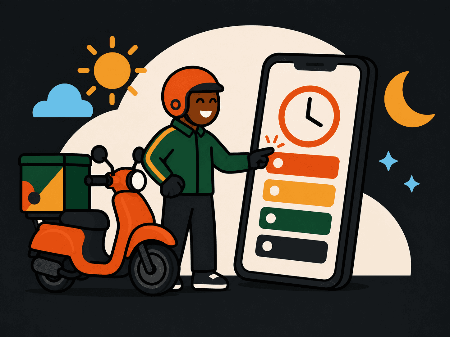 A delivery rider choosing available hours on a phone