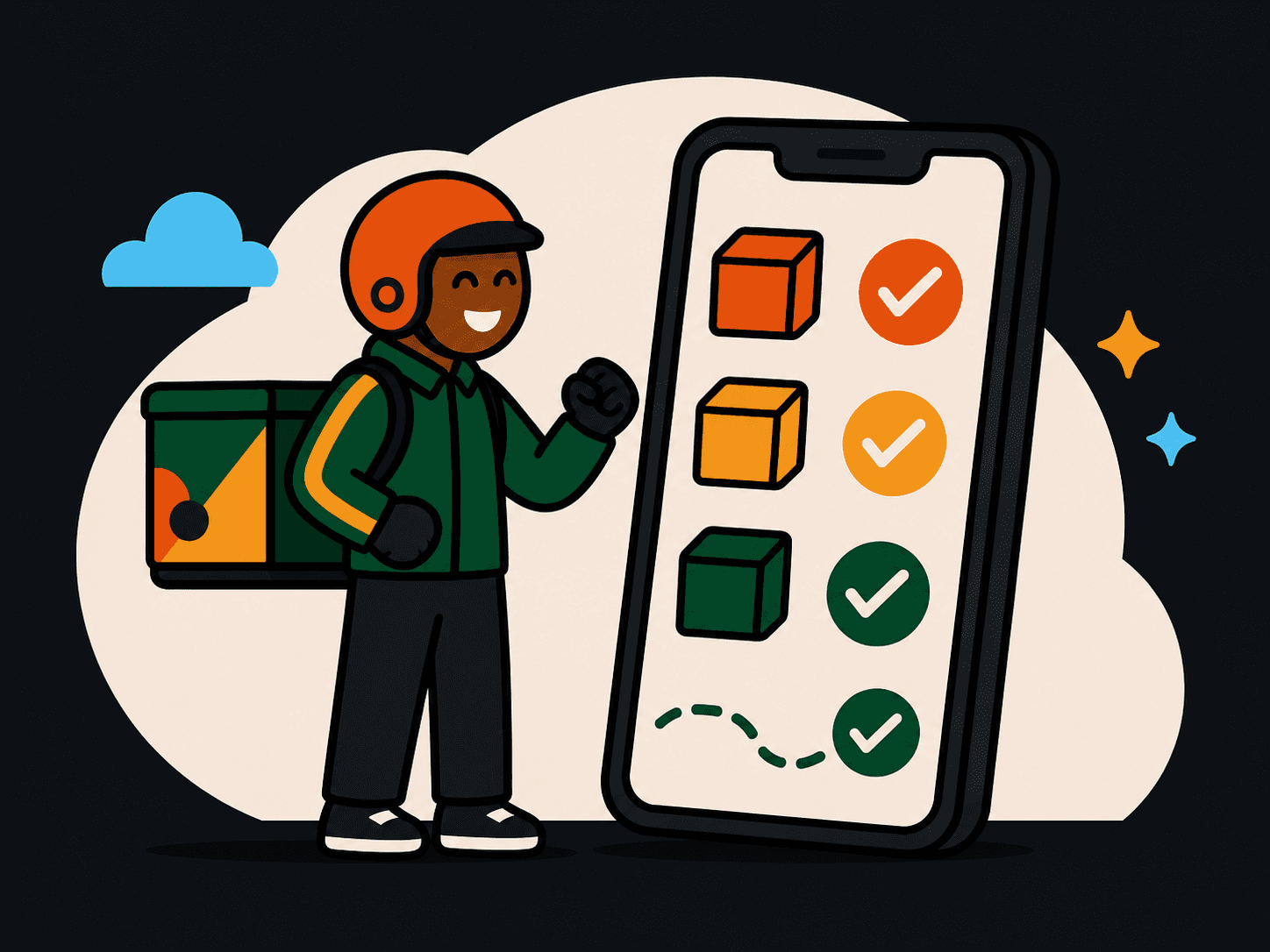 A delivery rider reviewing completed deliveries