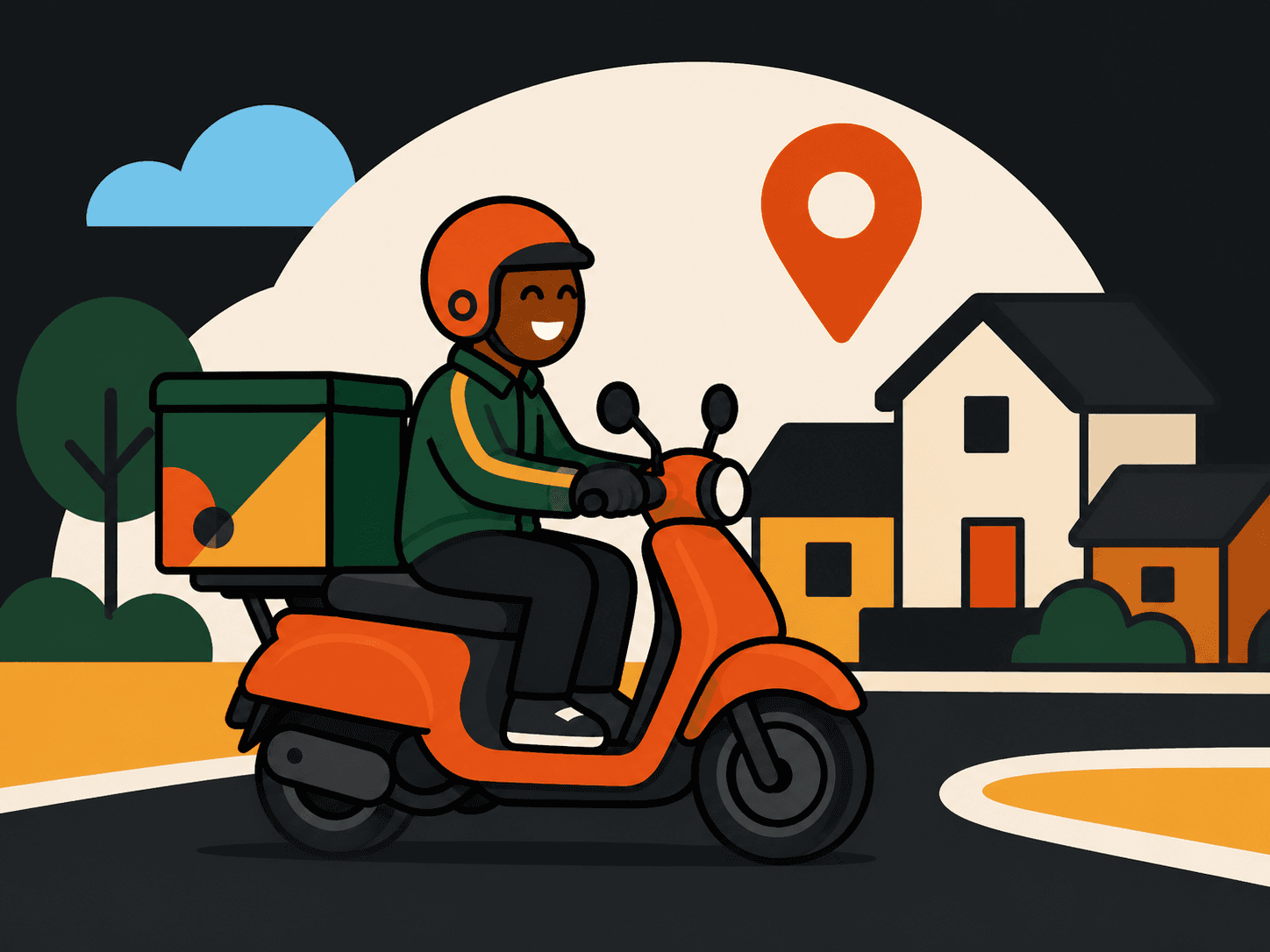 A delivery rider navigating a familiar neighbourhood